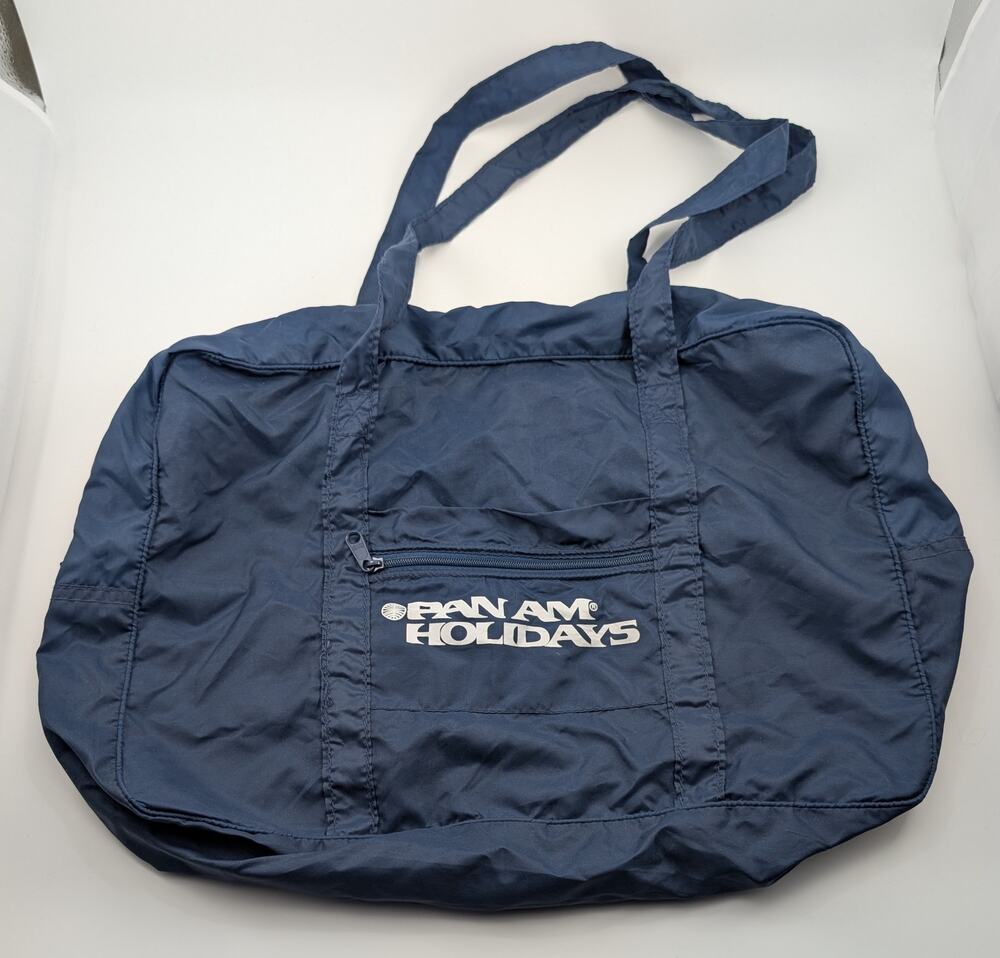 Vintage Pan Am Holidays Blue Nylon Flight Attendant Foldable Pouch Tote Bag